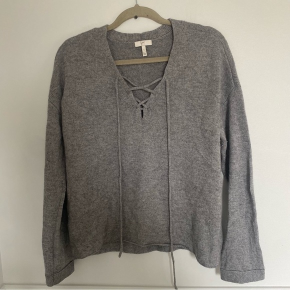 Joie Heather Grey Larken Cashmere + Wool Blend Drawstring Sweater Small - Picture 3 of 7